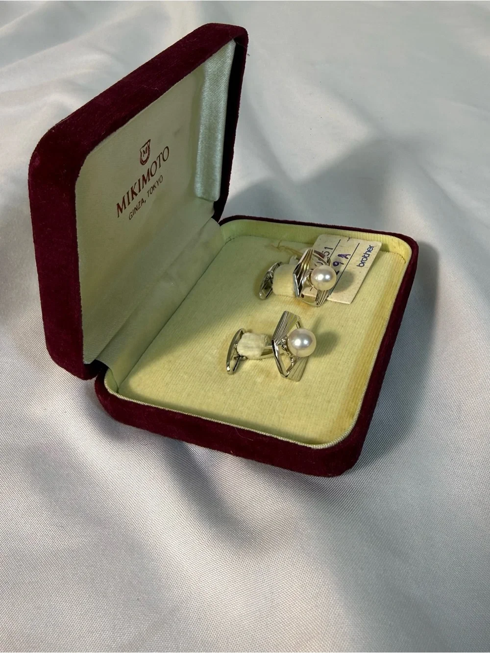 Vintage MIKIMOTO Pearl Cufflinks Silver Men's